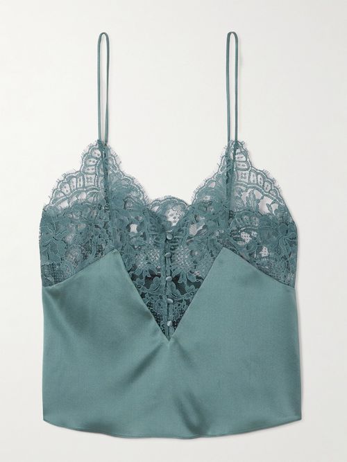 Camille Cotton-blend Lace-trimmed Silk-satin Camisole - Blue