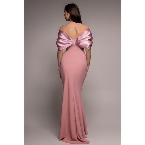 Goddiva Off Shoulder Back Satin Bow Scuba Maxi Dress - Blush Pink