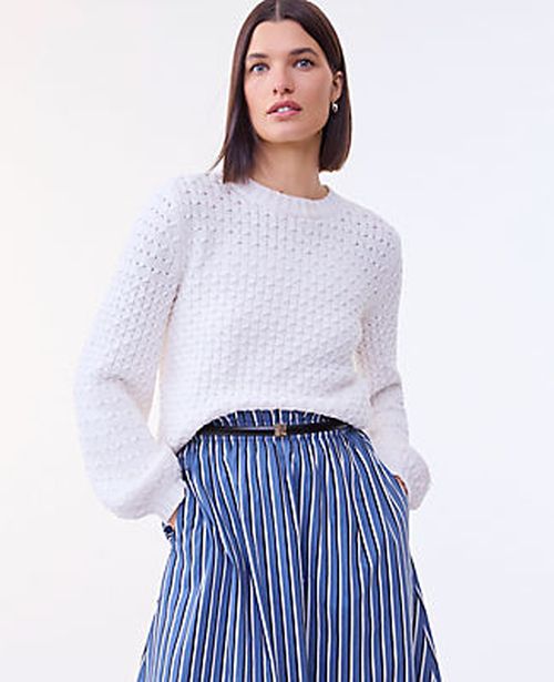 Ann Taylor Petite Honeycomb Cable Crew Neck Sweater