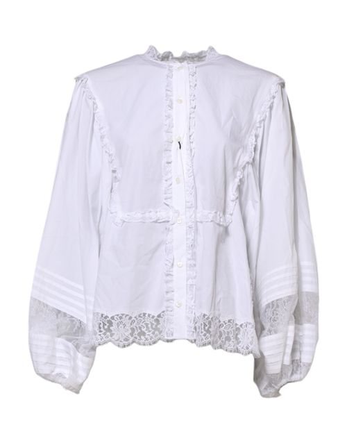 Ruffled Lace-Embellished Blouse — White