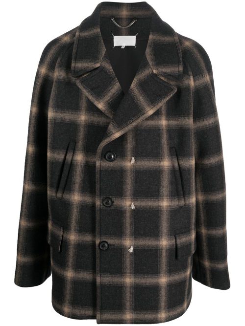 Check-pattern wool coat - Black