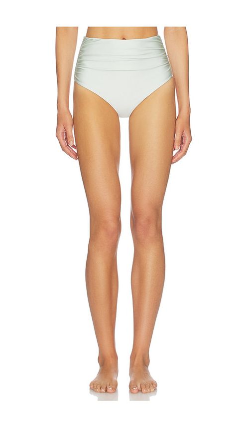 SIMKHAI Teya High Waisted Ruched Bikini Bottom in Mint. - XS also in S
