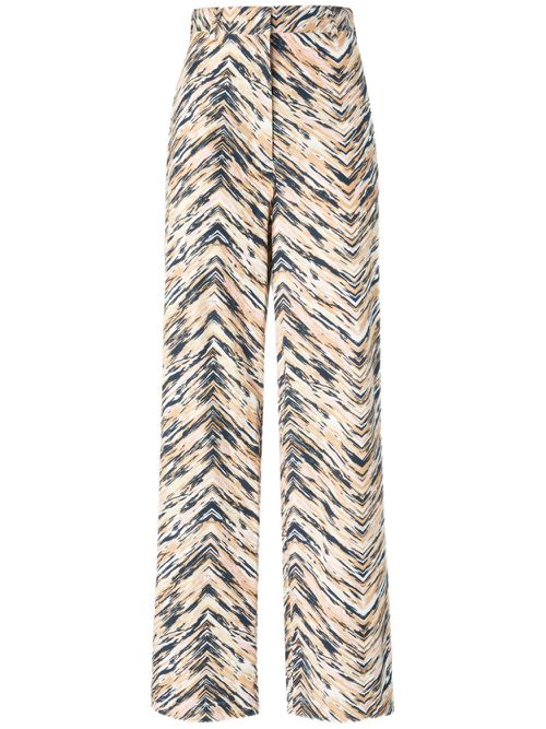 Zigzag-pattern cotton palazzo pants - Neutrals