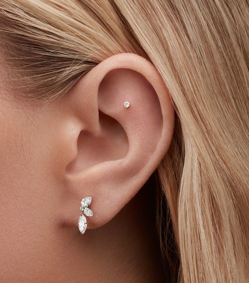 White Gold Invisible Set Diamond Threaded Stud Earring