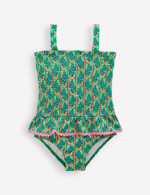 Girls Peplum Smocked Swimsuit in Green | Size 2-3 Years