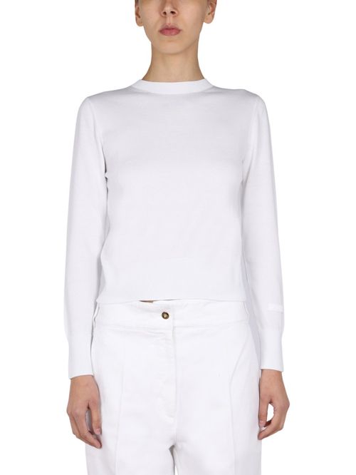 White Solid Crew Neck Sweater