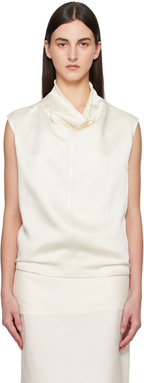 TOTEME Off-White Sleeveless Funnel Neck Blouse