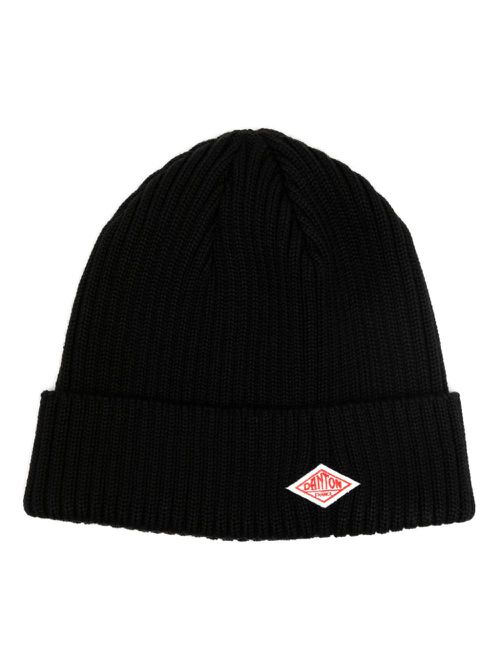 Logo-appliqué wool beanie - Black
