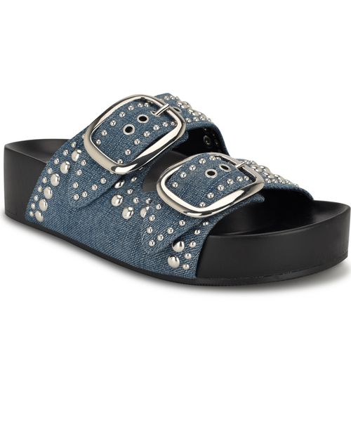 Women's Flinne Casual Dual Buckle Sandals - Blue Denim