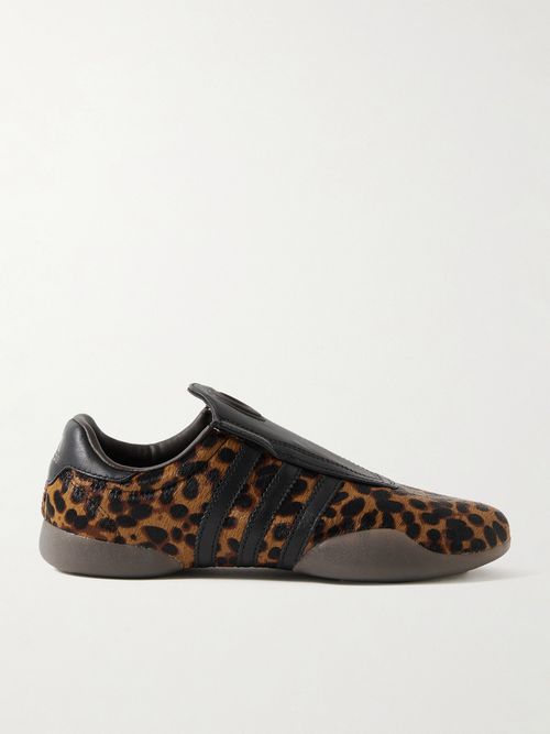 Taekwondo Mei Leather-trimmed Leopard-print Pony Hair Sneakers - Animal print