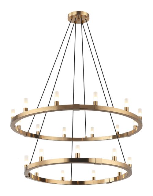 Aged Gold Brass 21 Light Chandelier from the Cascadian Collection