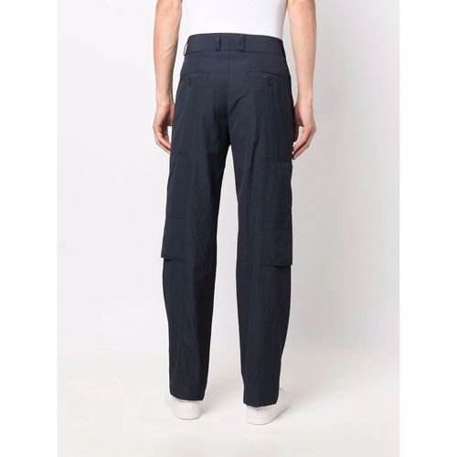 Multi-Pocket Seersucker Cargo Pants — Navy
