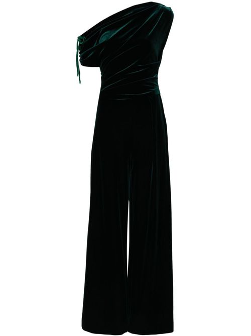 Gathered-detailed velvet jumpsuit - Green