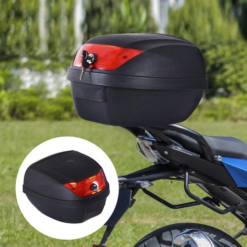 HOMCOM 28L Motorcycle Tail box Helmet Top Case Storage Trunk Carrier Mount Rack - Black and red