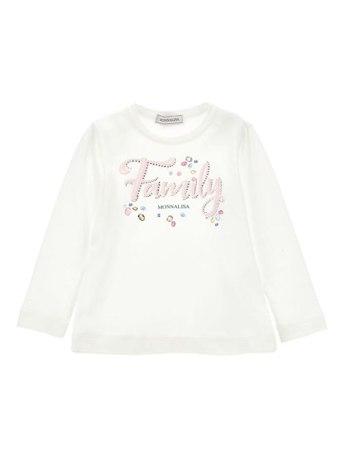 Studded graphic long-sleeve top - White