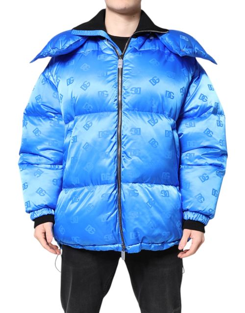 Logo-Monogram Quilted Nylon Down Jacket — Blue