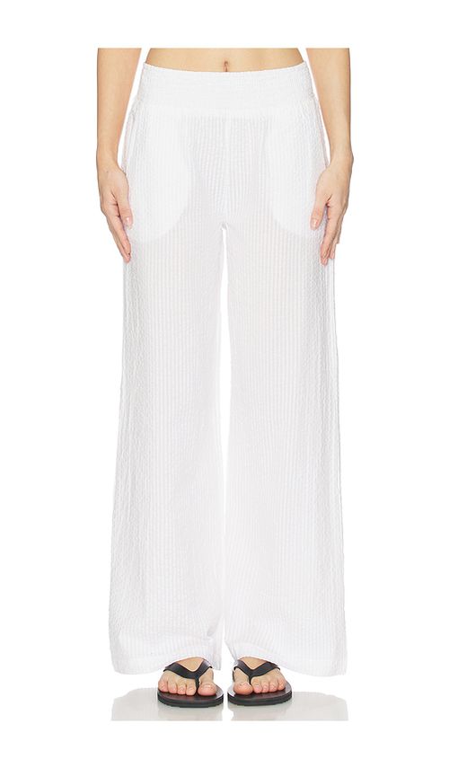 Bobi Wide Leg Pant Smocked in White. L. Also in M, S