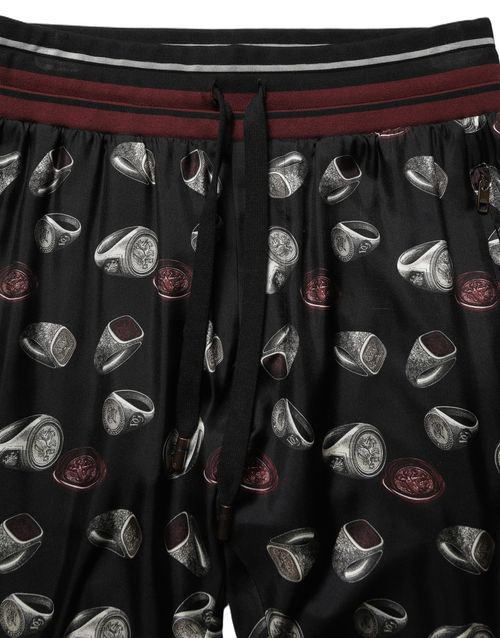 Ring-Print Silk Joggers — Black