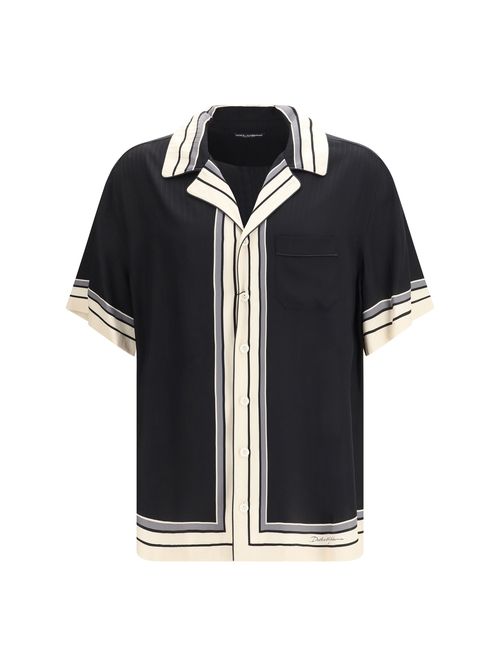 Striped Logo Silk Shirt — Black