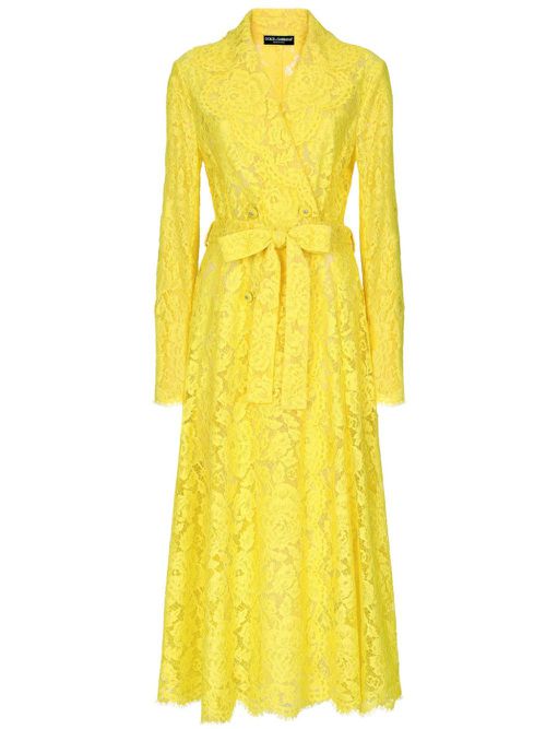 Floral-lace belted trench coat - Yellow