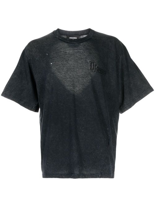 Distressed-effect cotton T-shirt - Black