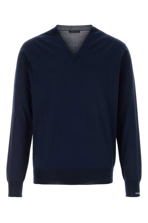 Cotton V-Neck Sweater — Navy