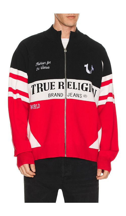 True Religion Racing Raglan Zip Sweater in Red. - M also in L, S, XL/1X
