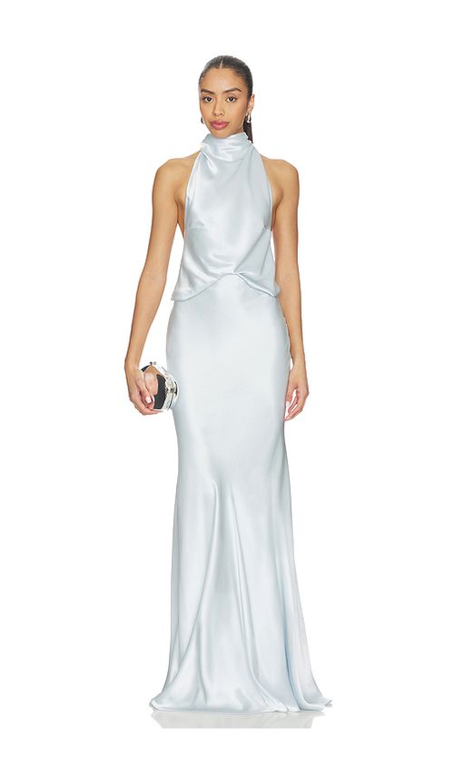 MISHA The Cameron Satin Dress in Baby Blue. M. Also in