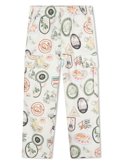 Stamp-print cotton cargo trousers - Neutrals