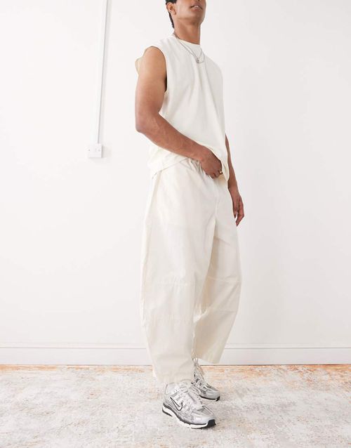 Reclaimed Vintage baggy barrel leg cargo trousers in ecru-White