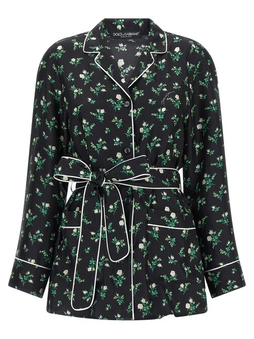 Floral-Print Silk Twill Shirt — Black