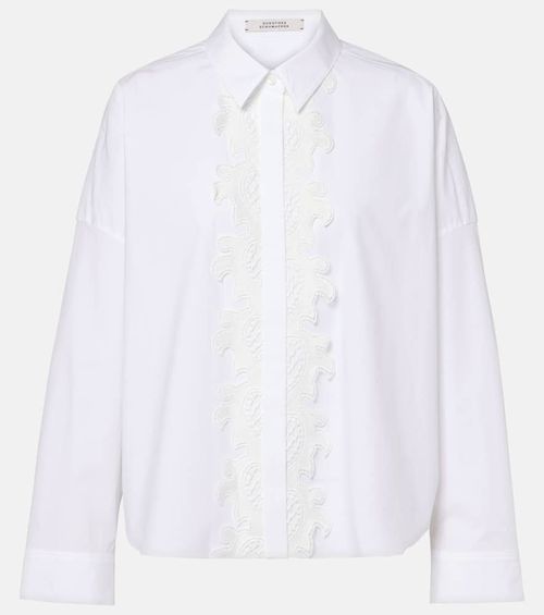 Lace-trimmed cotton-blend poplin blouse
