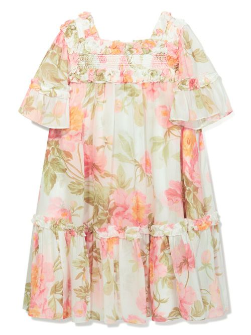 Primrose-print chiffon flared dress - White