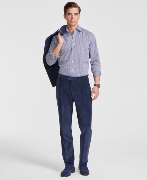 Men's Relaxed Modern-Fit Pleated Corduroy Suit Separate Pants - Medium Blue