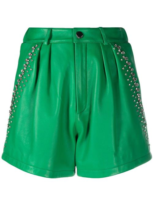 Rhinestone-embellished leather shorts - Green