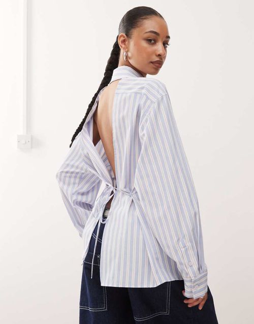 Open back shirt in blue stripe