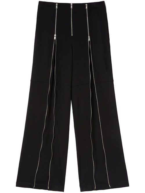 Zip-up wide-leg wool trousers - Black
