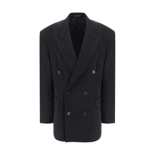 Double-Breasted Wool Blazer — Black