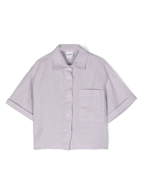 Short-sleeve linen shirt - Purple