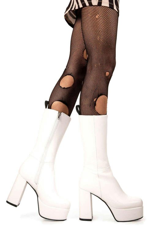 Lamoda Wide Fit White PU Platform Calf Boots Chunky Gothic Rave Style