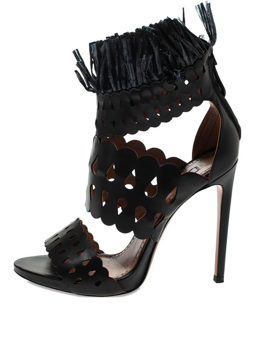 Laser-cut fringe sandals - Black