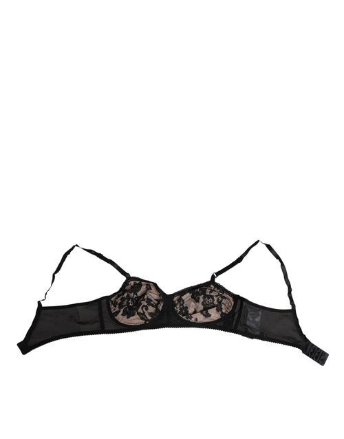 Floral Lace Silk Bra — Black
