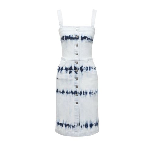 Tie-Dye Cotton-Polyester Dress — White