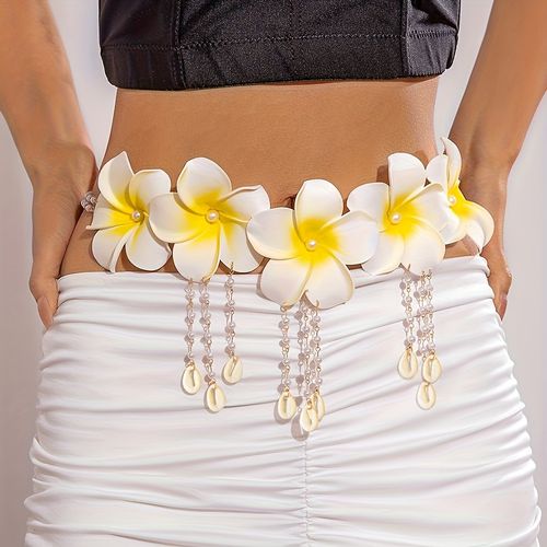 TEMU Fashionable Polystyrene Chain Acrylic Tassel Waist Belt With Large , Women's Dance Parties And Gift
