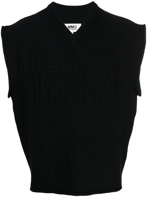 Number-motif embroidered vest - Black