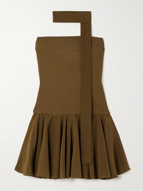 Illi Scarf-detailed Strapless Stretch-knit And Silk Crepe De Chine Mini Dress - Green