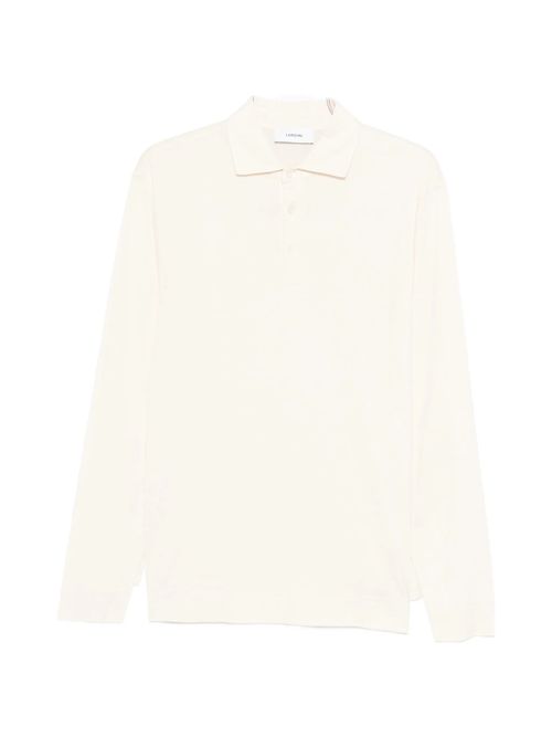 Long-Sleeve Cotton-Silk Polo Shirt with Button Front