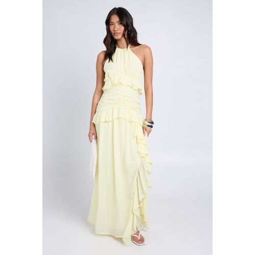 Boohoo Womens Halterneck Chiffon Ruffle Detail Maxi Dress - Yellow