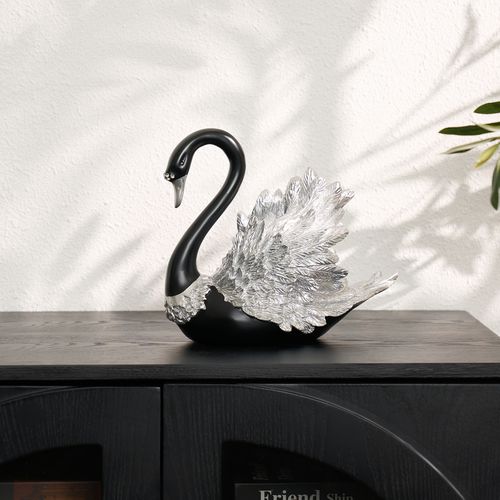 2-Piece Resin Swan Figurines â Elegant Black & Silver Swan Decorative Storage Set