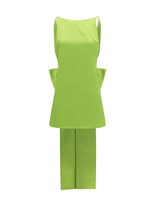 Satin Bow Mini Dress — Green